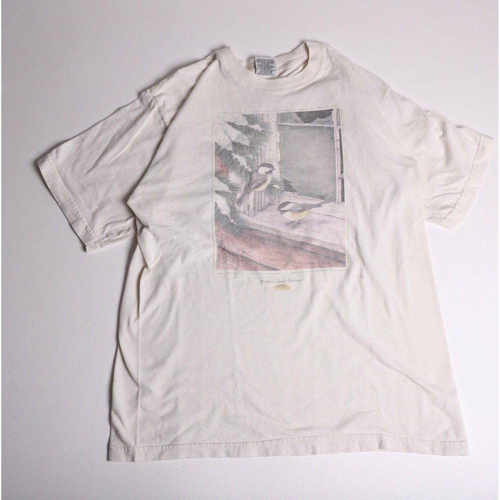 Vintage 1997 Royal Avalon Pommerening Bird Graphic T-Shirt White Large